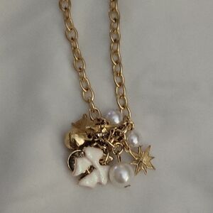 Holiday Lane Christmas Gold and Pearl, Stars Xmas Theme Long Necklace OS NWT $11
